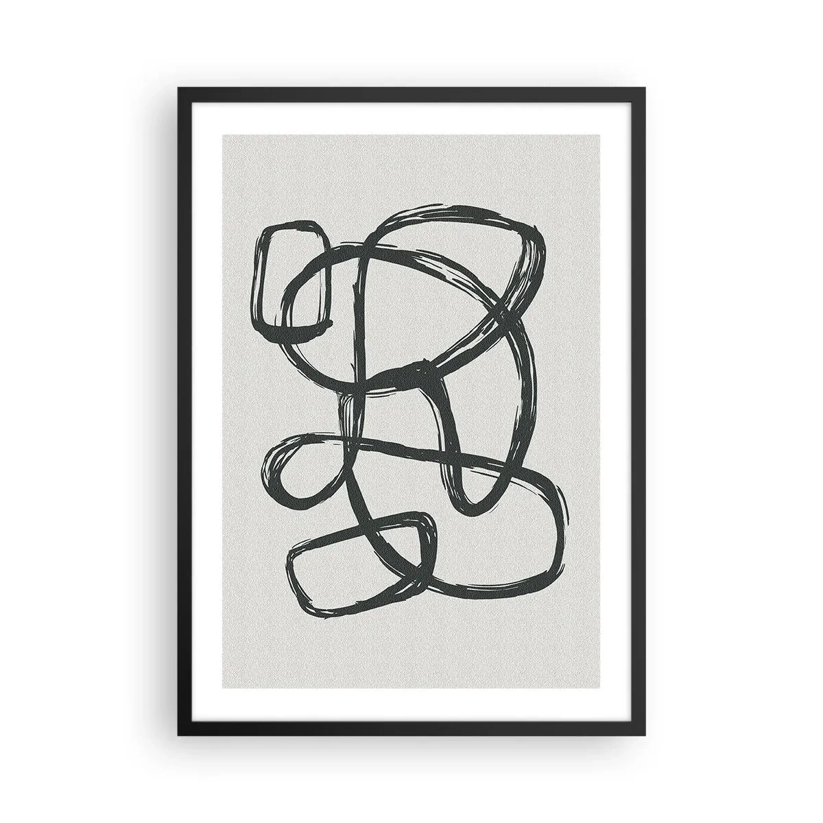 Poszter fehér keretben - Absztrakt fekete vonal világos háttéren - 50x70cm - Hurkolt absztrakció - Modern fali dekoráció nappalihoz és hálószobához ARTTOR