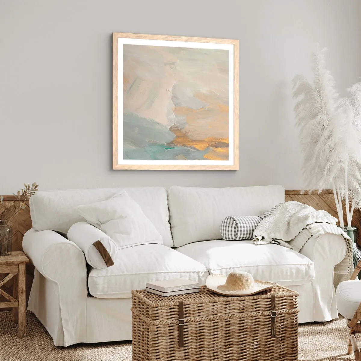 Poszter világos tölgy keretben - Absztrakció - a szelídség földje - 30x30 cm