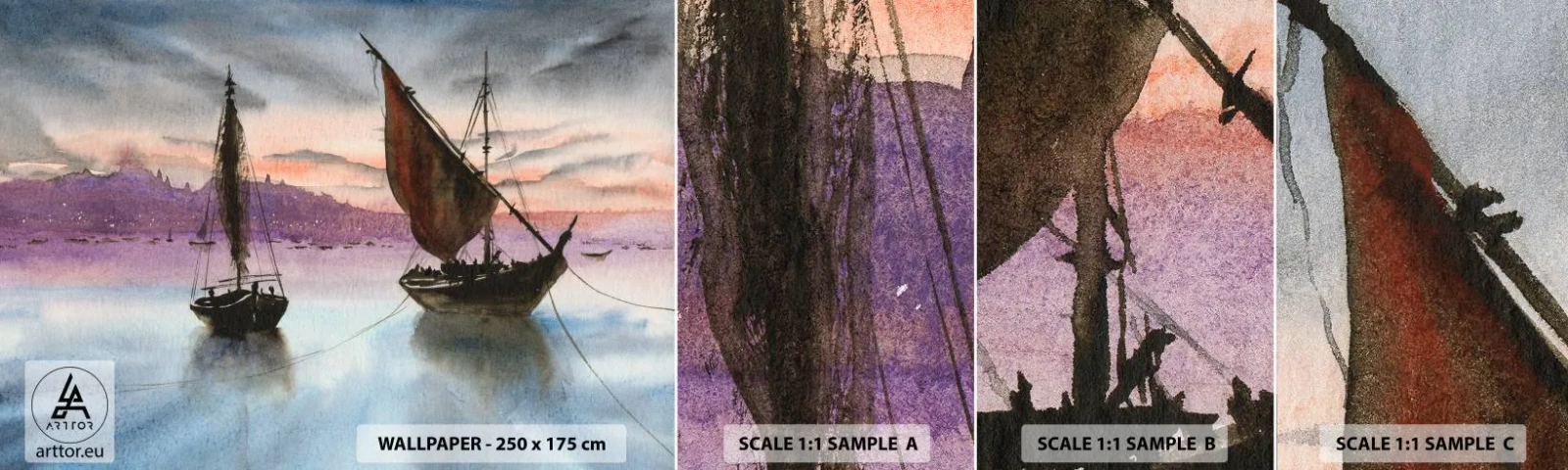 Fotótapéta Minta Öntapadós Deluxe Sticker - Este a kikötőben - Vitorlások, Tengerpart, Tájkép - 100x30 cm