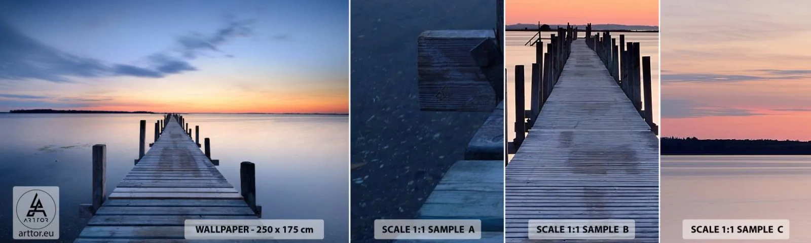 Fotótapéta Minta Standard Eco - A derűs szürkület nyugalma - Tájkép, öböl, Fa híd - 100x30 cm