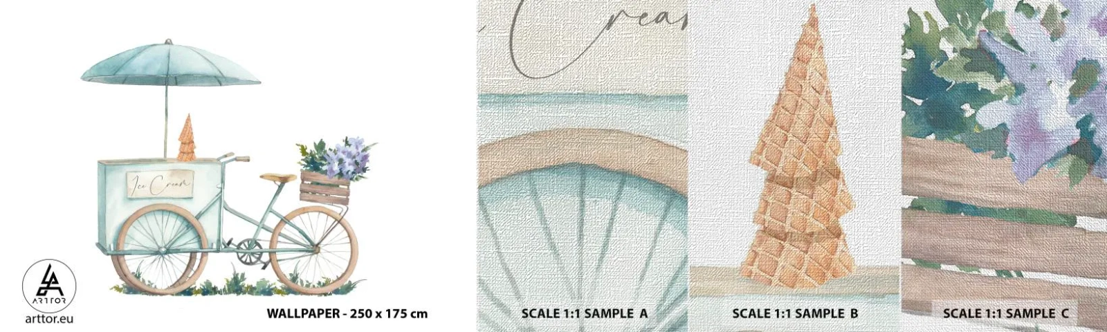 Fotótapéta Minta Premium Canvas - A nyár édes emléke - Pasztell, Jégkrém, Kerékpár - 100x30 cm