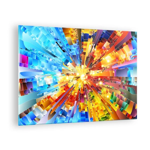 Üveg kép - Egy absztrakt színrobbanás egy dinamikus, geometrikus kompozícióban. - 70x50cm - In medias res - Modern fali dekoráció nappalihoz és hálószobához ARTTOR