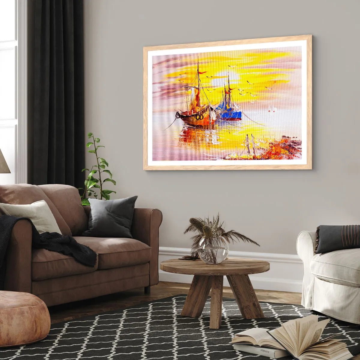 Poszter világos tölgy keretben - Megérdemelt pihenés a kikötőben - 91x61 cm
