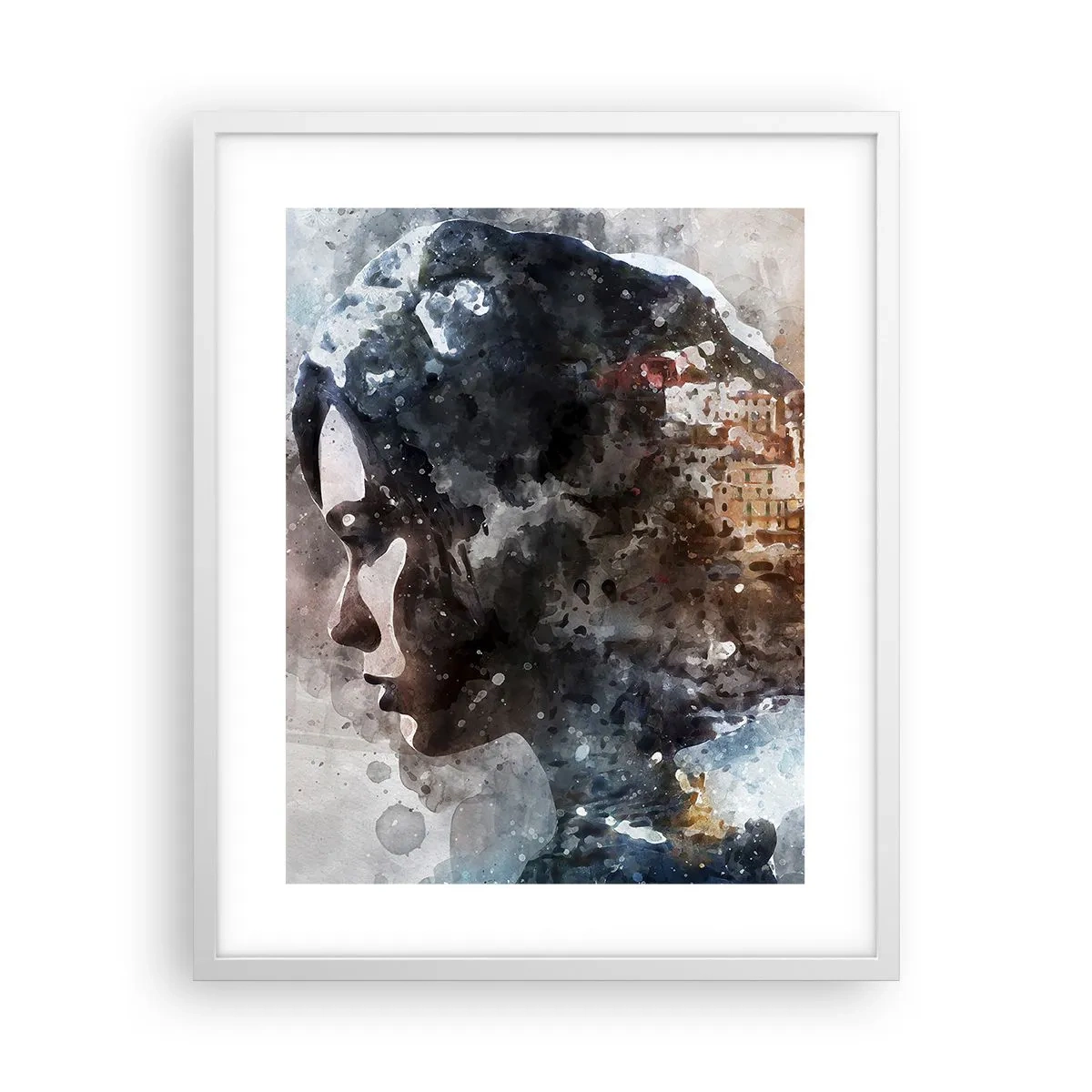 Poszter fekete keretben - Történet egy lányról, várossal a háttérben - 40x50 cm