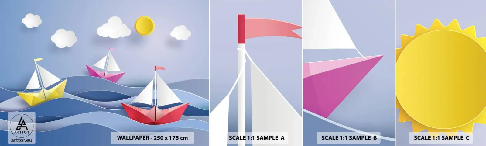Fotótapéta Minta Standard Eco - Ó, milyen jó hintázni a hullámokban - Gyerekeknek, Tengeri, Łódź - 100x30 cm