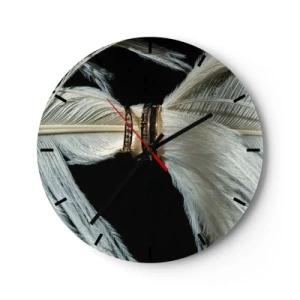 Falióra, Óra - Arany jegygyűrűk fehér tollakra helyezve, fekete alapon - 30x30cm - ...és nem hagylak el... - Modern fali dekoráció nappalihoz, konyhához és hálószobához ARTTOR