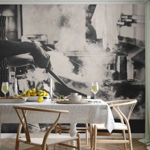 Fotótapéta Standard Eco - Egy szakács munka közben egy gőzzel teli és intenzív hangulatú konyhában. - 100x70cm - Az ízek alkímiája - Modern fali dekoráció nappalihoz és hálószobához ARTTOR