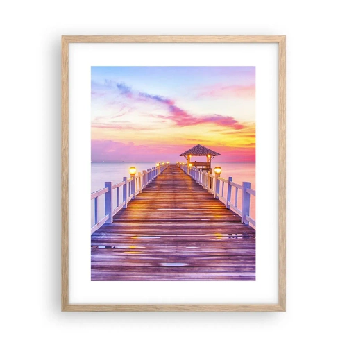 Poszter világos tölgy keretben - Az est lilás-arany csendje - 40x50 cm