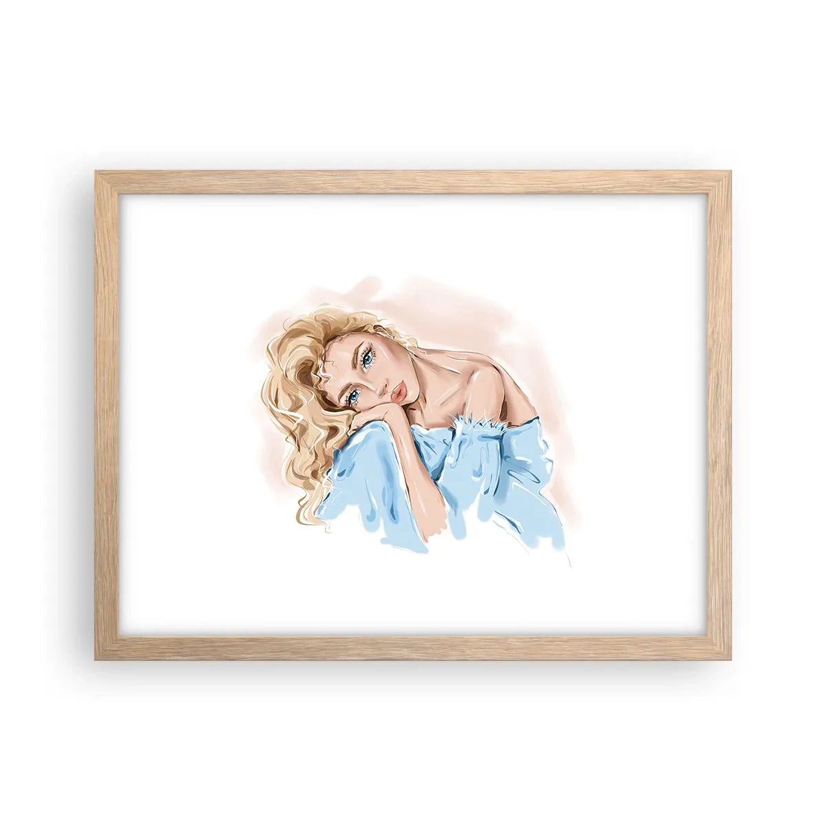 Poszter világos tölgy keretben - Álmodozó a kékben - 40x30 cm