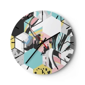 Falióra, Óra - Absztrakt hatszögek pasztell színekben - 30x30cm - Hatszögek és kockák hat színben - Modern fali dekoráció nappalihoz, konyhához és hálószobához ARTTOR