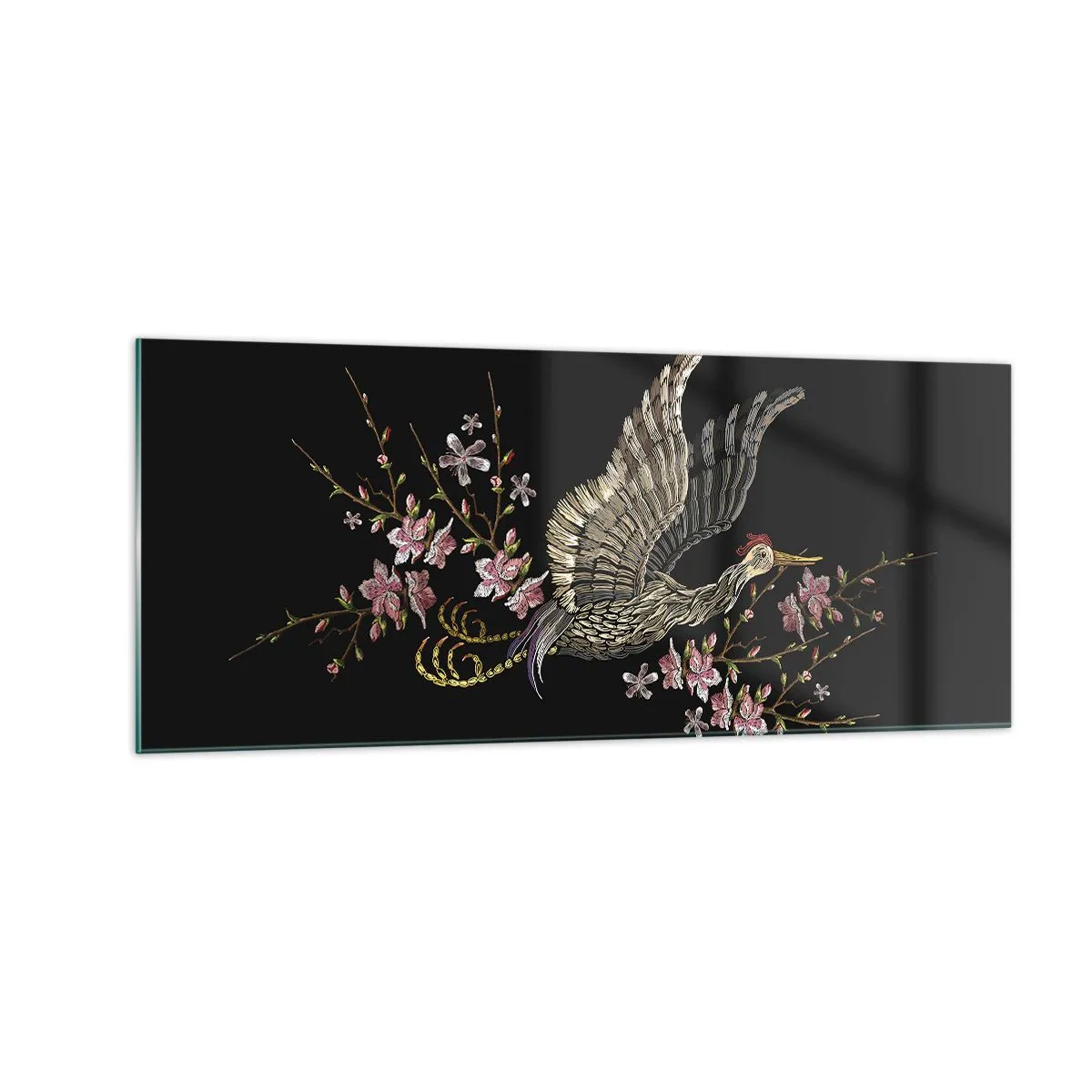 Üveg kép - Egzotikus hímzett madár - 100x40 cm