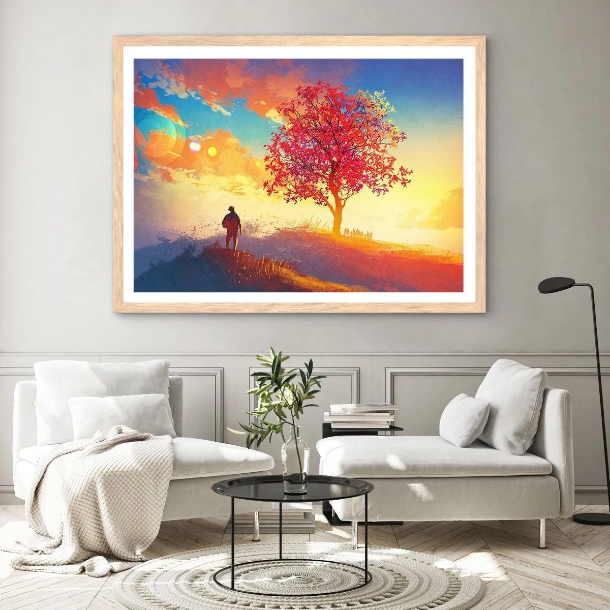 Poszter világos tölgy keretben - Zarándok a célállomáson - 70x50 cm