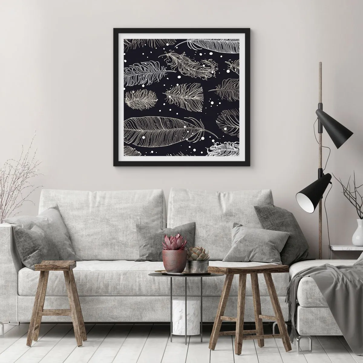 Poszter fehér keretben - Tollas csipke - 50x50 cm