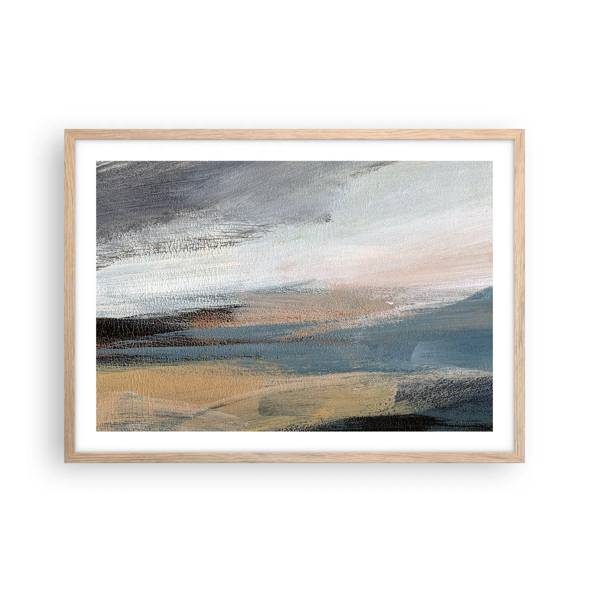 Poszter világos tölgy keretben - Absztrakció: északi táj - 70x50 cm