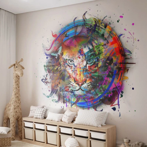 Fotótapéta Premium Canvas - Szivárványfátyol mögött lapul - Absztrakció, Tigris, Grafika - 150x105 cm
