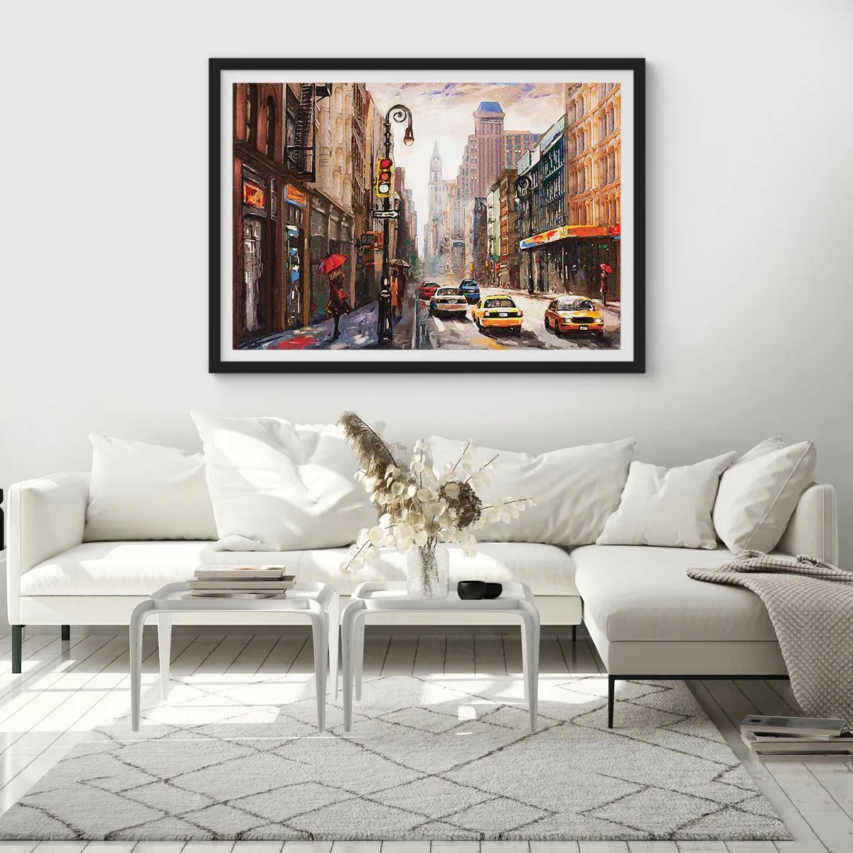 Poszter fehér keretben - New York – esőben is színes - 100x70 cm