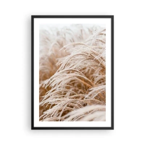 Poszter fehér keretben - Fagyos fűfélék közeli képe téli tájban - 50x70cm - Imádság az őszi napnak - Modern fali dekoráció nappalihoz és hálószobához ARTTOR