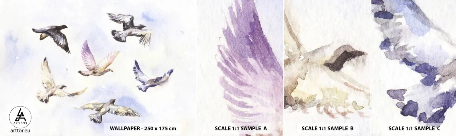 Fotótapéta Minta Standard Eco - Szabadság szürkében és kékben - Madarak, Grafika, Darab - 100x30 cm