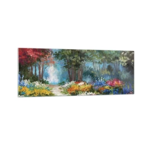 Üveg kép - Erdei kert, virágos erdő - 140x50 cm