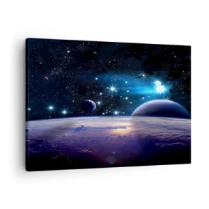 Vászonkép - A világűr látképe bolygókkal és csillagokkal - 70x50cm - Még mindig egyedül? - Modern fali dekoráció nappalihoz és hálószobához ARTTOR