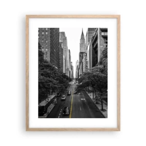 Poszter világos tölgy keretben - New Yorki reggel - 40x50 cm