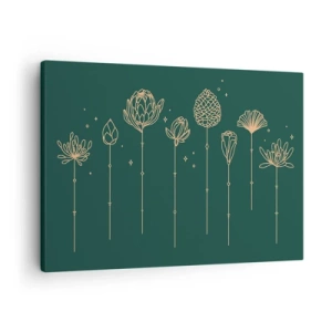 Vászonkép - Arany rajzok gyógynövényekről sötétzöld háttéren - 70x50cm - A ZIÓŁkowski család - Modern fali dekoráció nappalihoz és hálószobához ARTTOR