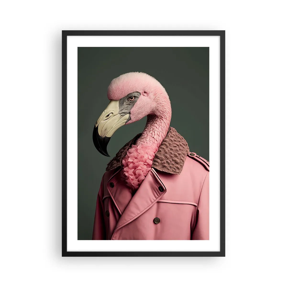 Poszter fehér keretben - Egy stílusos flamingó elegáns kabátban - 50x70cm - Egy igazi úriember - Modern fali dekoráció nappalihoz és hálószobához ARTTOR