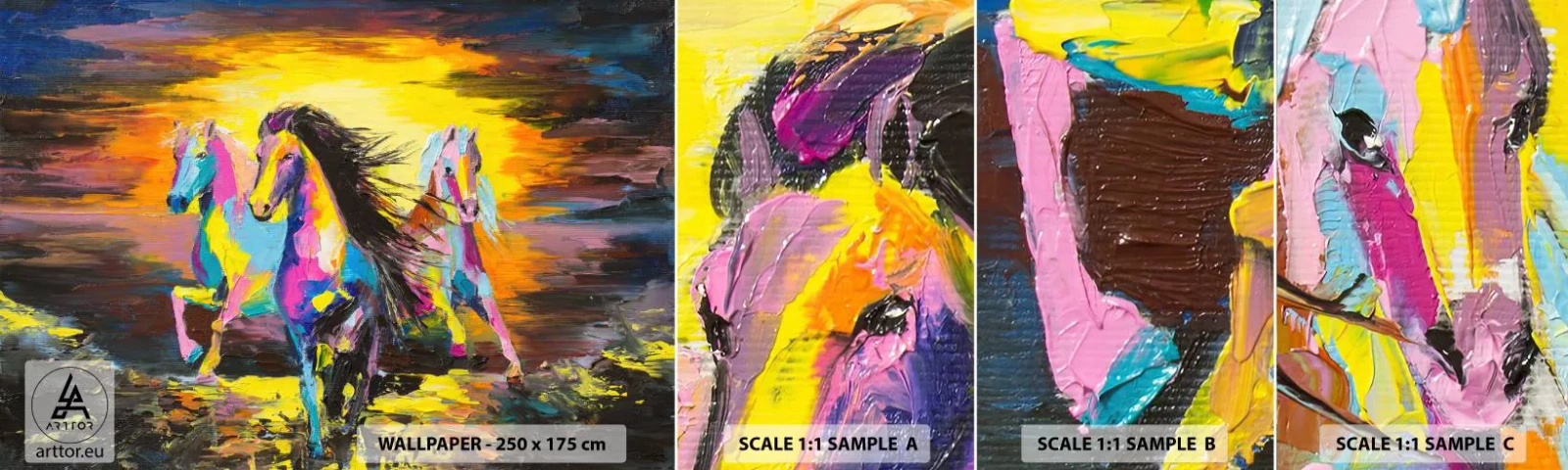 Fotótapéta Minta Öntapadós Deluxe Sticker - Elmerülve a szivárványban - Állatok, Lovak, Szabadság - 100x30 cm