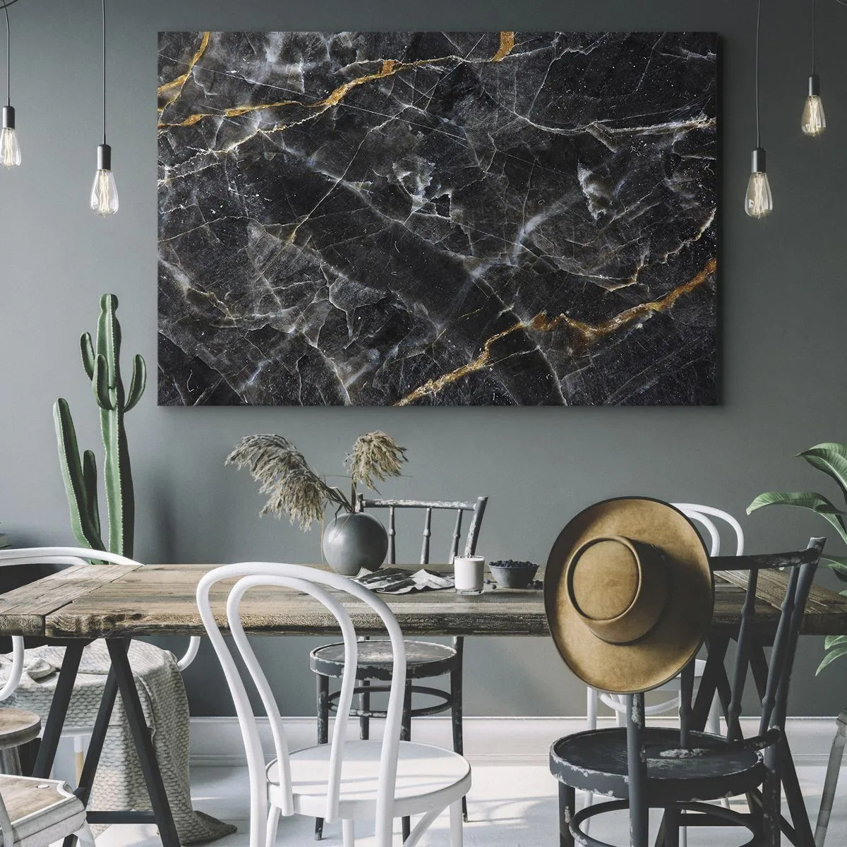 Vászonkép - A márványfelület fekete és arany részletei - 70x50cm - A kő belső élete - Modern fali dekoráció nappalihoz és hálószobához ARTTOR