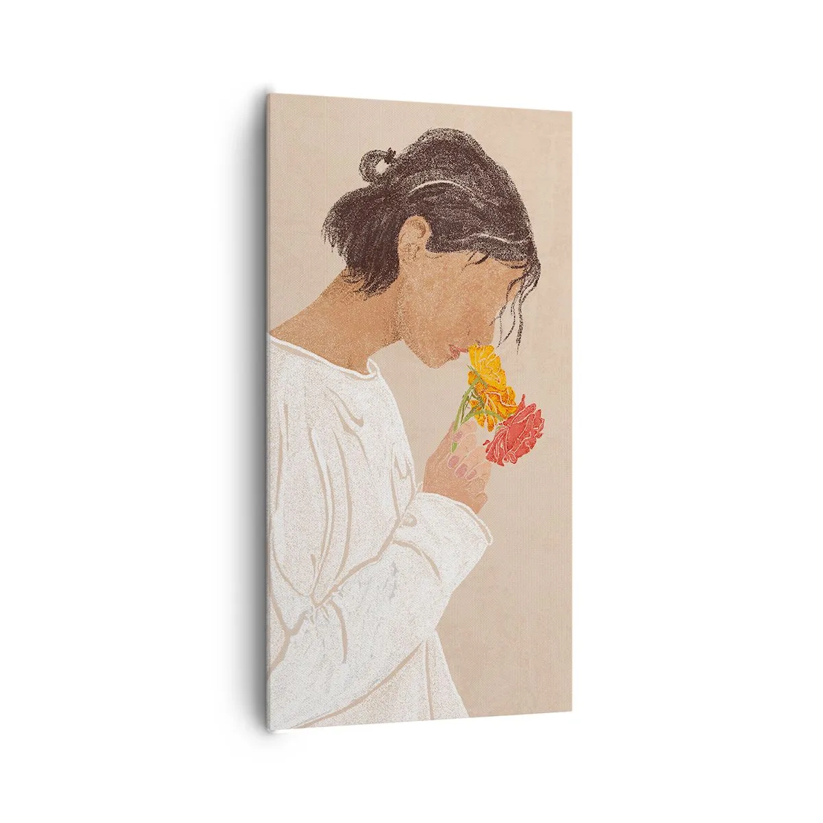 Vászonkép - Lány és virágok - 65x120 cm