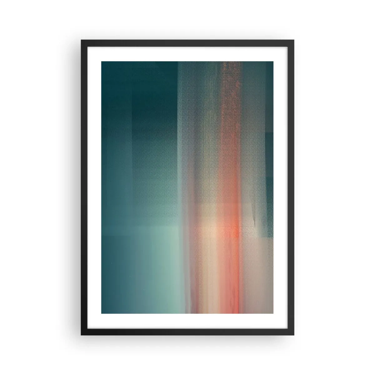 Poszter fehér keretben - Egy absztrakt fényjáték türkiz és vörös árnyalatokban. - 50x70cm - Absztrakt: fényhullámok - Modern fali dekoráció nappalihoz és hálószobához ARTTOR