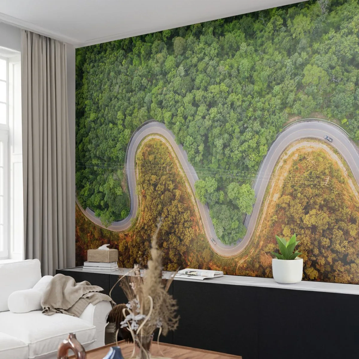 Öntapadós Fotótapéta Deluxe Sticker - Határok és áttörések - Tájkép, Autóút, Erdő - 500x350 cm