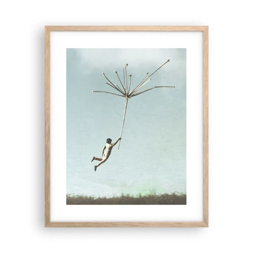 Poszter világos tölgy keretben - Sárkányrepülők, pitypangok, szél - 40x50 cm