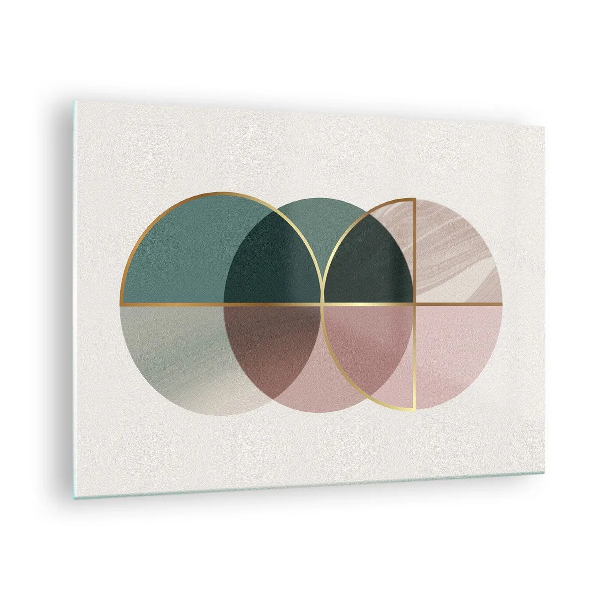 Üveg kép - Geometriai alakzatok zöld és rózsaszín árnyalatokkal világos háttéren - 70x50cm - Kerékről kerékre... - Modern fali dekoráció nappalihoz és hálószobához ARTTOR