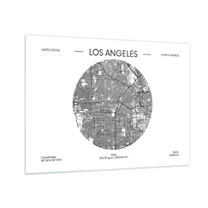 Üveg kép - Los Angeles minimalista fekete-fehér térképe. - 70x50cm - Los Angeles anatómiája - Modern fali dekoráció nappalihoz és hálószobához ARTTOR
