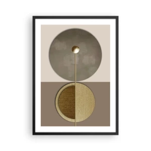 Poszter fehér keretben - Modern geometrikus absztrakció arany és bézs árnyalatokban - 50x70cm - Tökéletes egyensúly - Modern fali dekoráció nappalihoz és hálószobához ARTTOR