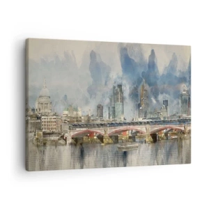 Vászonkép - Akvarellkép a hídról és a város látképéről - 70x50cm - London teljes pompájában - Modern fali dekoráció nappalihoz és hálószobához ARTTOR
