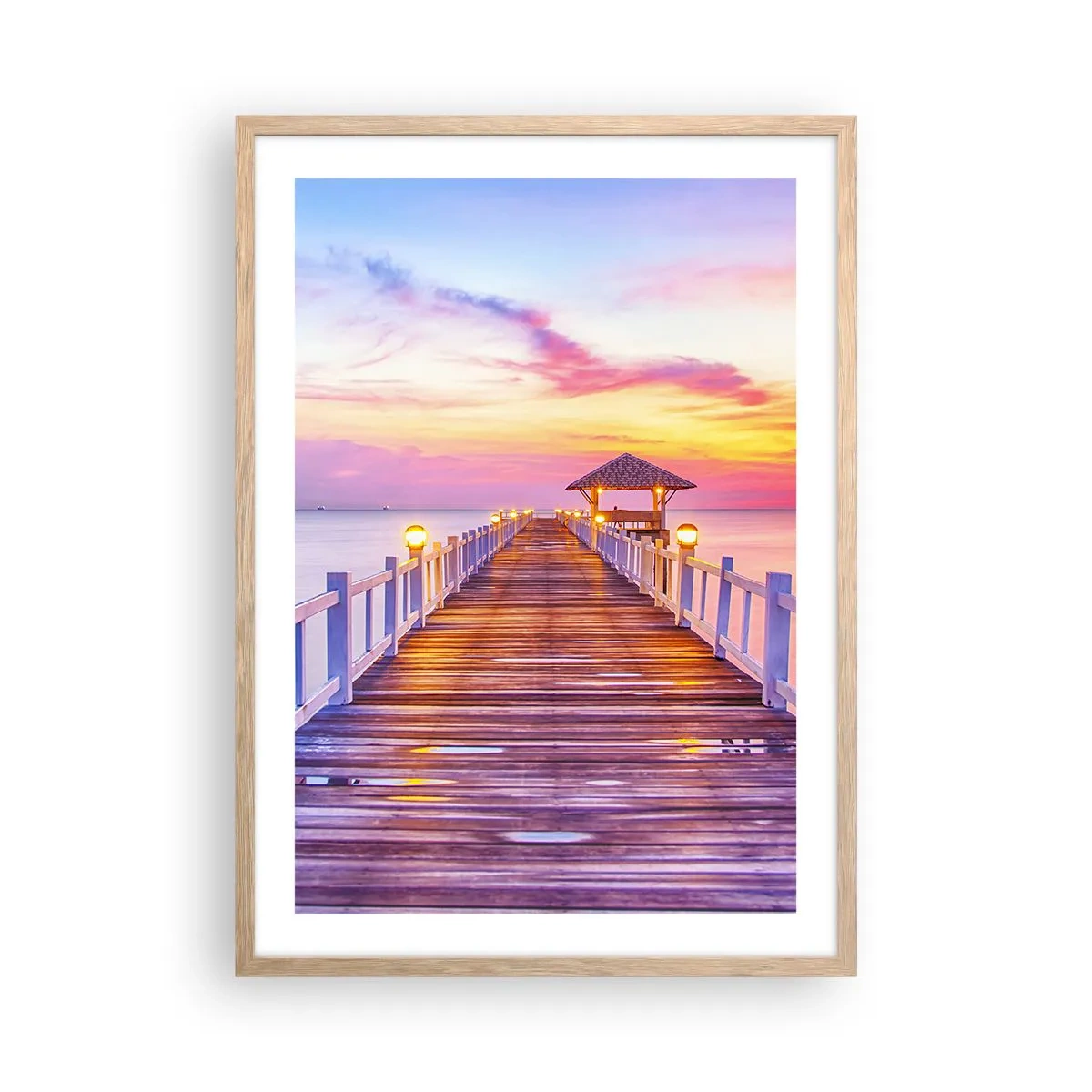 Poszter világos tölgy keretben - Az est lilás-arany csendje - 50x70 cm