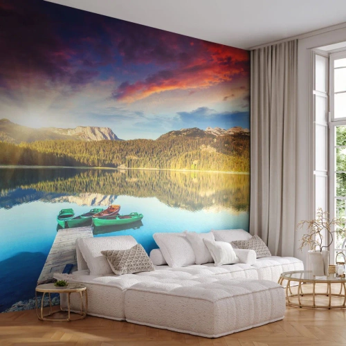 Fotótapéta Premium Canvas - A tükörsima víz felett - Tájkép, Hegyek, Erdő - 200x140 cm