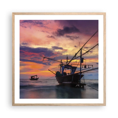 Poszter világos tölgy keretben - Egzotikus este - 60x60 cm