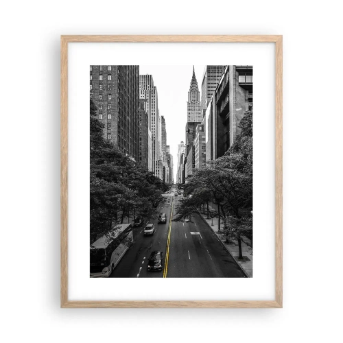 Poszter világos tölgy keretben - New Yorki reggel - 40x50 cm