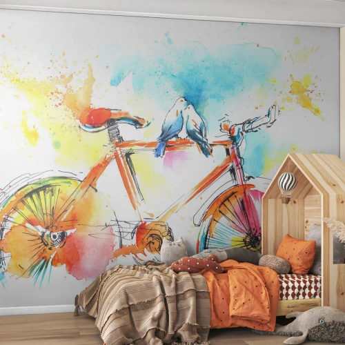 Fotótapéta Standard Eco - Ketten a biciklin - Absztrakció, Kerékpár, Madarak - 350x256 cm