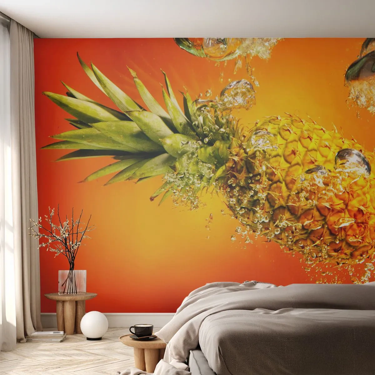 Fotótapéta Premium Sand - Trópusi lédús frissesség - Gyümölcs, Ananász, Víz - 100x70 cm
