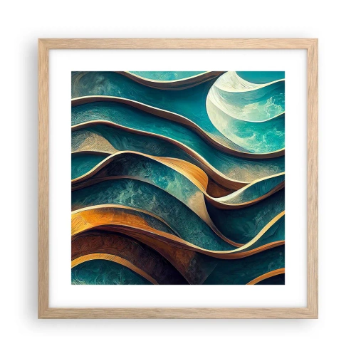 Poszter világos tölgy keretben - Kék kanyarulatok - 40x40 cm