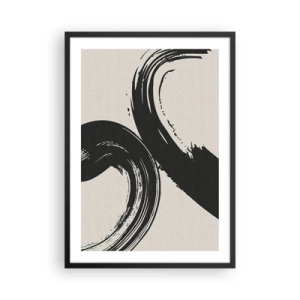 Poszter fehér keretben - Dinamikus ecsetvonások bézs háttéren - 50x70cm - Söprő és körkörös - Modern fali dekoráció nappalihoz és hálószobához ARTTOR
