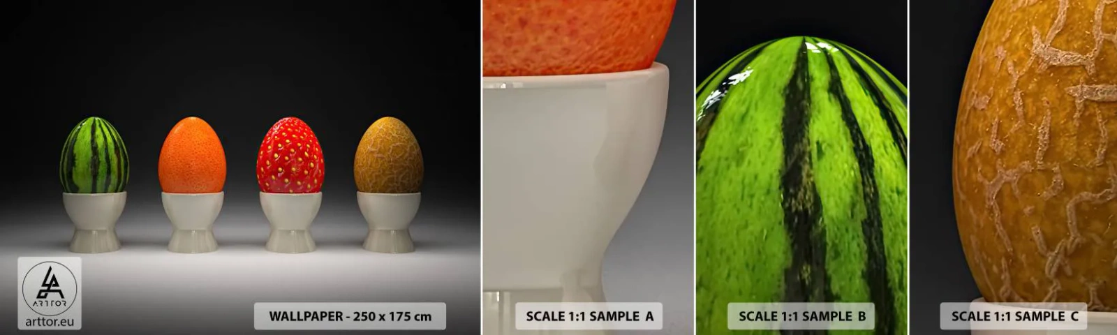 Fotótapéta Minta Standard Eco - Gyümölcsös reggeli - Absztrakció, Gyümölcs, Tojás - 100x30 cm