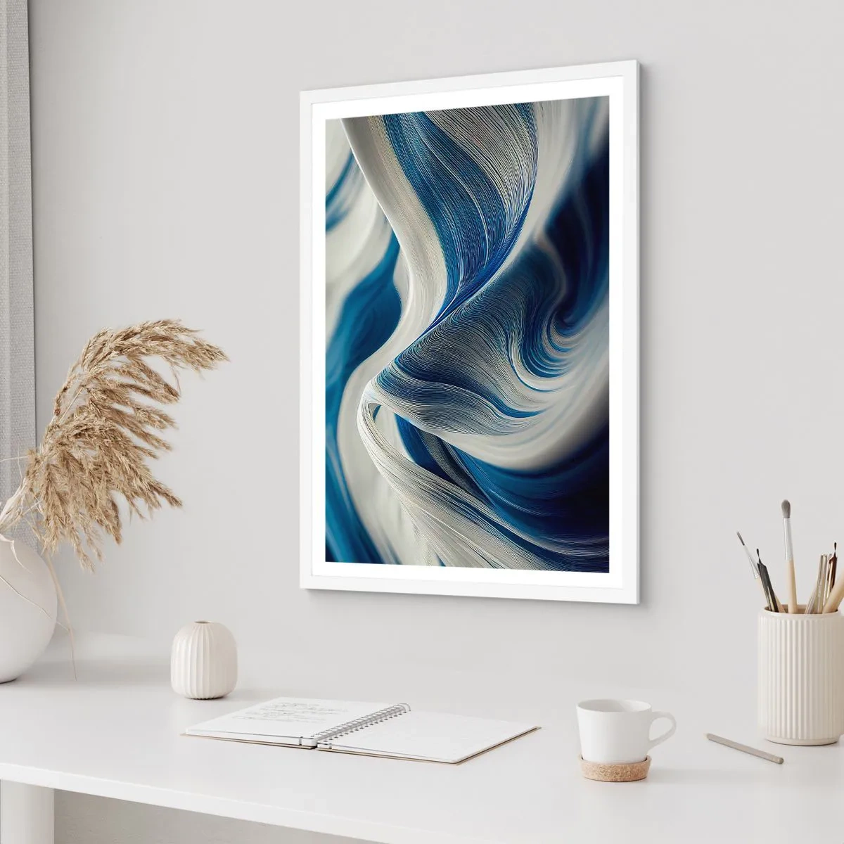 Poszter fekete keretben - Kék és fehér folyékonysága - 50x70 cm