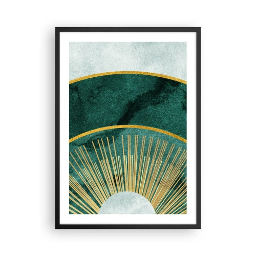 Poszter fehér keretben - Elegáns geometrikus kompozíció zöld és arany árnyalatokban - 50x70cm - Egy másik naprendszer - Modern fali dekoráció nappalihoz és hálószobához ARTTOR