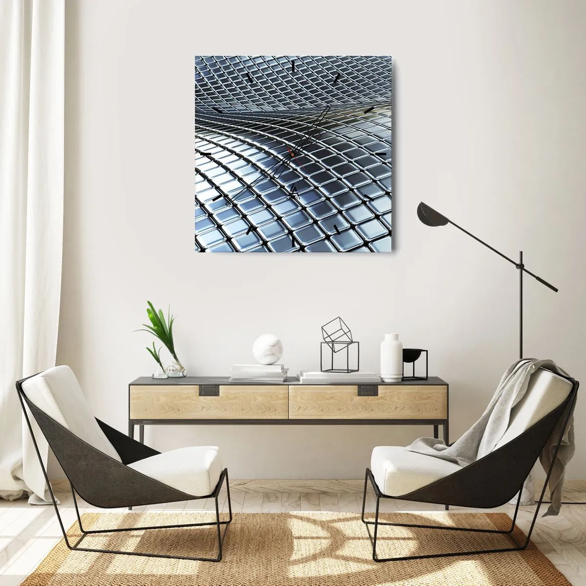 Falióra, Óra - Fémes ezüst hullám - 40x40 cm