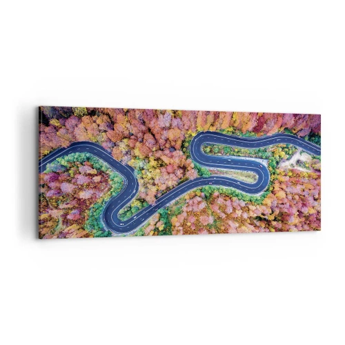 Vászonkép - Kanyargós út az erdőn keresztül - 100x40 cm